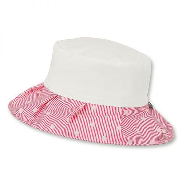 Summer Cotton Hat With Wired Brim And UV Protection Sterntaler White - Pink