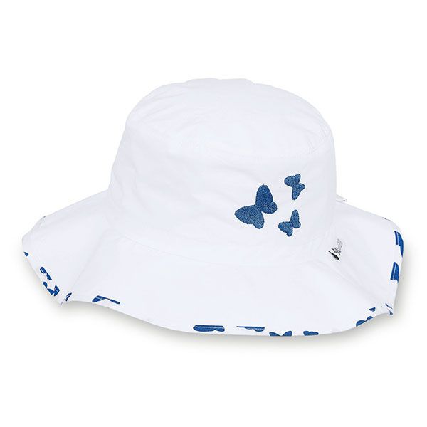 Καπέλο καλοκαιρινό βαμβακερό λευκό με μπλε πεταλούδες και αντηλιακή προστασία Sterntaler Hat With Blue Batterflies