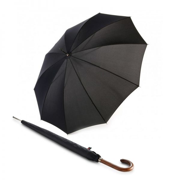 Long Automatic Umbrella With Wooden Handle Knirps AC Black