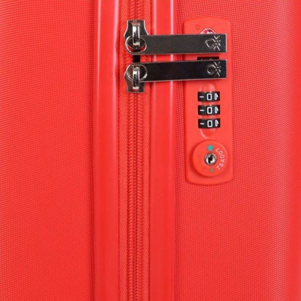 Βαλίτσα σκληρή μικρή κόκκινη United Colors Of Benetton 4W Luggage UCB Red, λεπτομέρεια, κλειδαριά