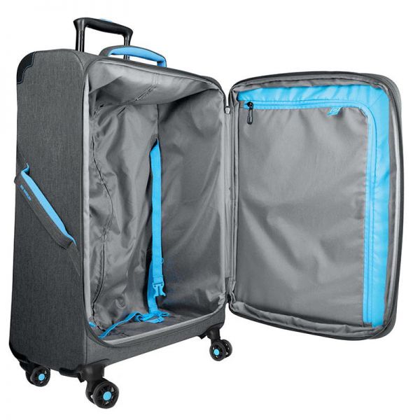 Βαλίτσα υφασμάτινη μεγάλη γκρι με 4 ρόδες BG Berlin Aerolite Luggage 28'', εσωτερικό.