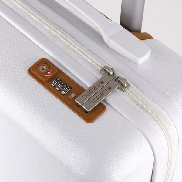 Βαλίτσα σκληρή λευκή με 4 ρόδες καμπίνας Gabol Mosaic S Luggage White, λεπτομέρεια, κλειδαριά συνδυασμού.