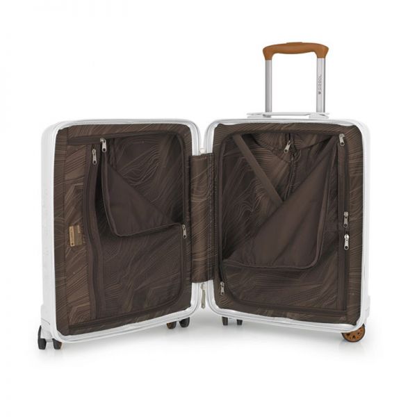Βαλίτσα σκληρή λευκή με 4 ρόδες καμπίνας Gabol Mosaic S Luggage White, εσωτερικό.
