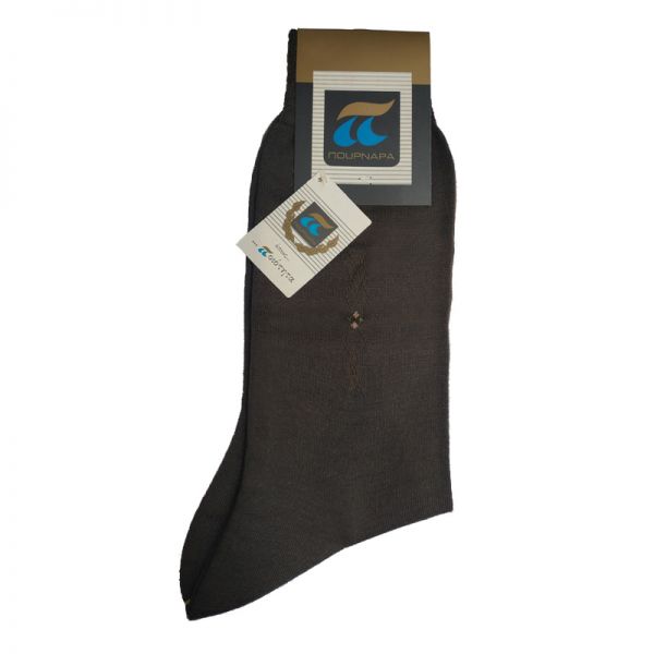 Κάλτσες ανδρικές μάλλινες καφέ με κέντημα Πουρνάρα Men's Wool Socks 164 Brown.