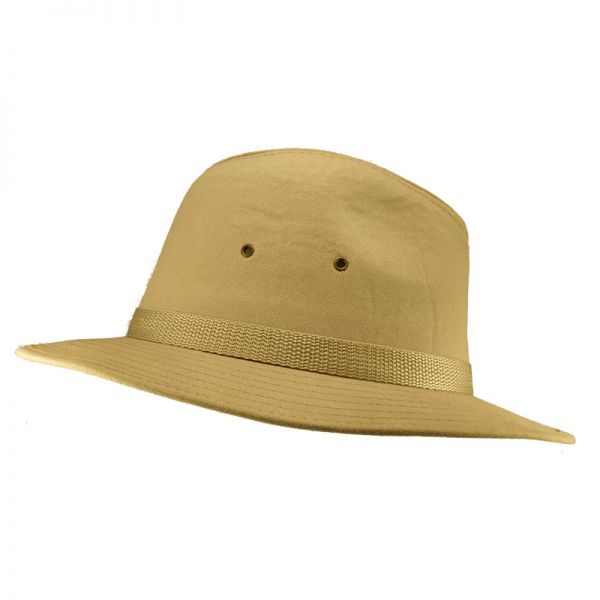 Καπέλο πλατύγυρο βαμβακερό μπεζ με ζωνάκι, δεξιά όψη.