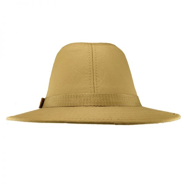 Καπέλο πλατύγυρο βαμβακερό μπεζ με ζωνάκι, πίσω όψη.