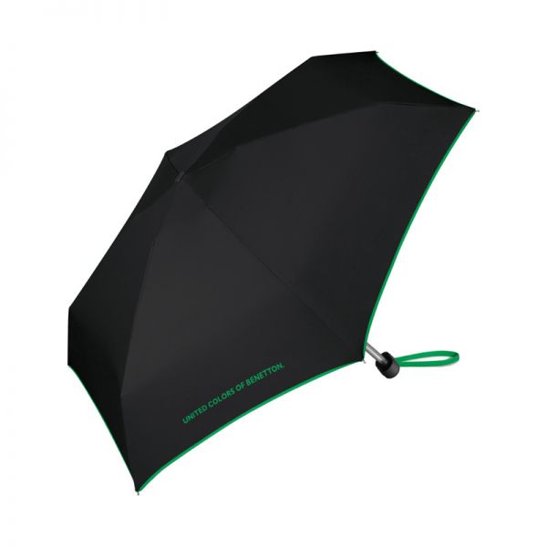 Ομπρέλα μίνι σπαστή πλακέ μαύρη με ρέλι United Colors Of Benetton Ultra Mini Flat Folding Umbrella Black.
