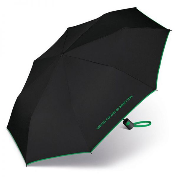 Ομπρέλα σπαστή αυτόματη μαύρη με ρέλι United Colors Of Benetton Mini AC Folding Umbrella Black