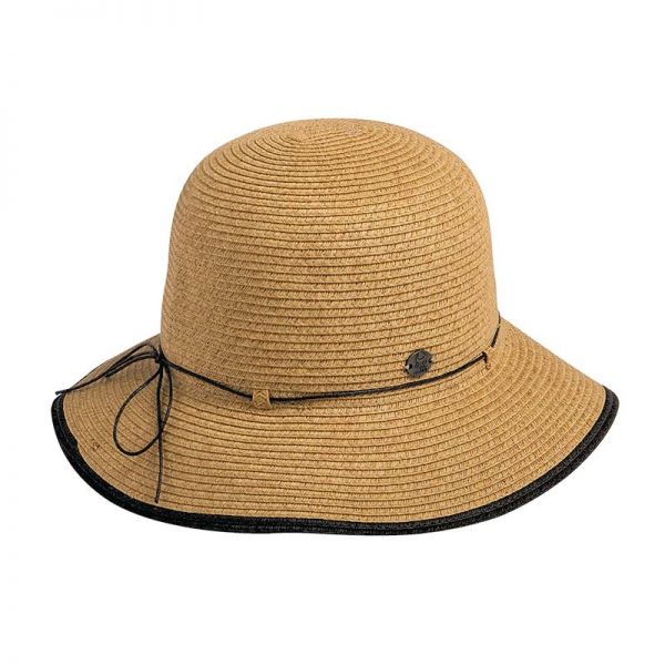 Καπέλο ψάθινο γυναικείο με μεσαίο γείσο και μαύρο τελείωμα Women's Straw Hat With Black Finish.