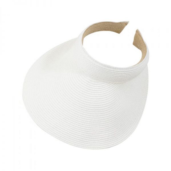 Καπέλο γείσο γυναικείο ψάθινο πιάστρα σε λευκό χρώμα Women's Straw Visor With Big Brim