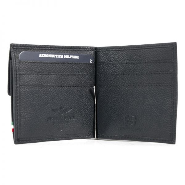 Leather Bank Note Wallet Aeronautica Militare Flag Wallet Black AM-110