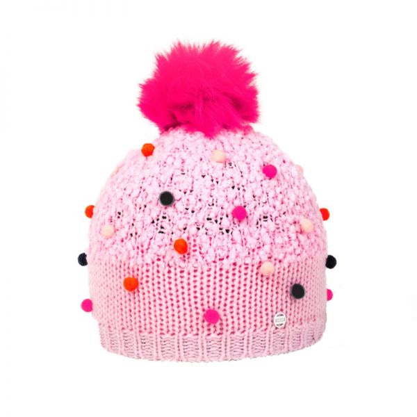 Καπέλο σκουφάκι παιδικό χειμερινό ροζ με πολύχρωμα πομ -πον Hat You Girls' Beannie With Colorful Pom - Pon Pink.