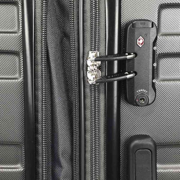 Βαλίτσα σκληρή μεσαία επεκτάσιμη ανθρακί  με 4 ρόδες Rain 4W Expandable RB80104 Luggage 65 cm Anthracite, λεπτομέρεια, κλειδαριά συνδυασμού TSA.