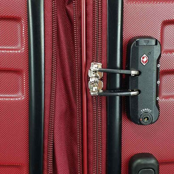 Βαλίτσα σκληρή καμπίνας επεκτάσιμη  κόκκινη  με 4 ρόδες Rain 4W Εxpandable RB80104 Luggage 55 cm Red, λεπτομέρεια, κλειδαριά συνδυασμού TSA.