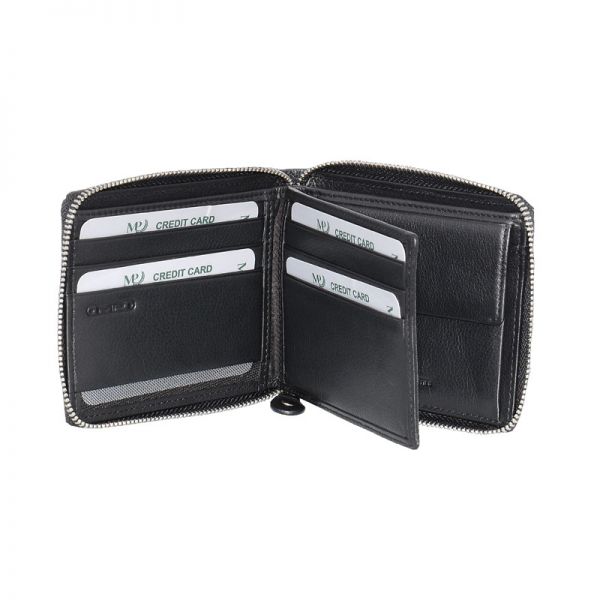 Leather Horizontal Wallet With Zip Marta Ponti Platina B225028 Black