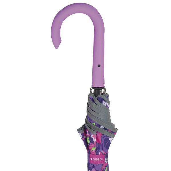 Ομπρέλα γυναικεία μεγάλη μωβ Gabol Ladies Jasmine Stick Umbrella Purple, λεπτομέρεια, λαβή.