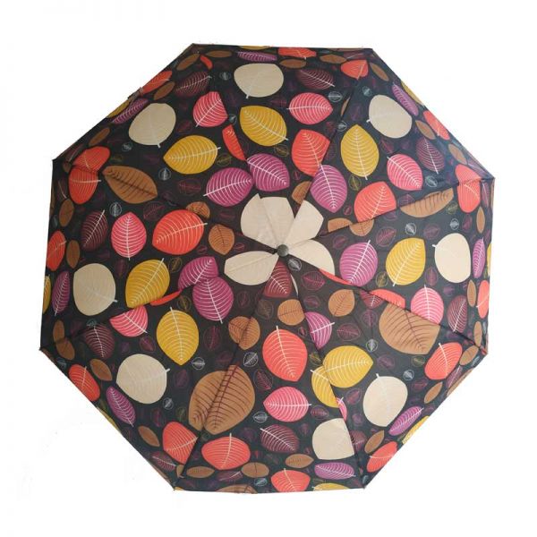 Ομπρέλα γυναικεία σπαστή  αυτόματο άνοιγμα και κλείσιμο Ferre Automatic Open - Close Folding Umbrella Autumn Leaves Black.
