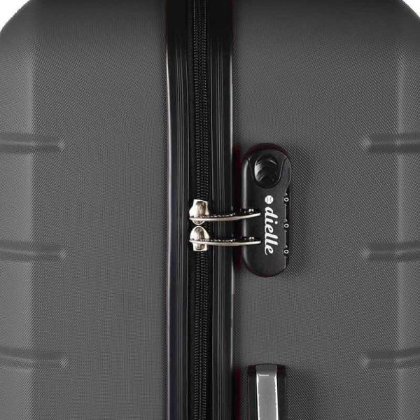 Βαλίτσα σκληρή μικρή επεκτάσιμη ανθρακί με 4 ρόδες Dielle 91 Expandable Luggage 4W 55 Anthracite, λεπτομέρεια, κλειδαριά.