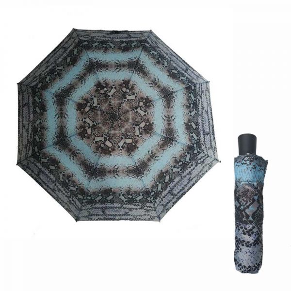 Ομπρέλα γυναικεία  σπαστή αυτόματη  Ferre Automatic Folding Umbrella Animal Print Snake Light Blue.