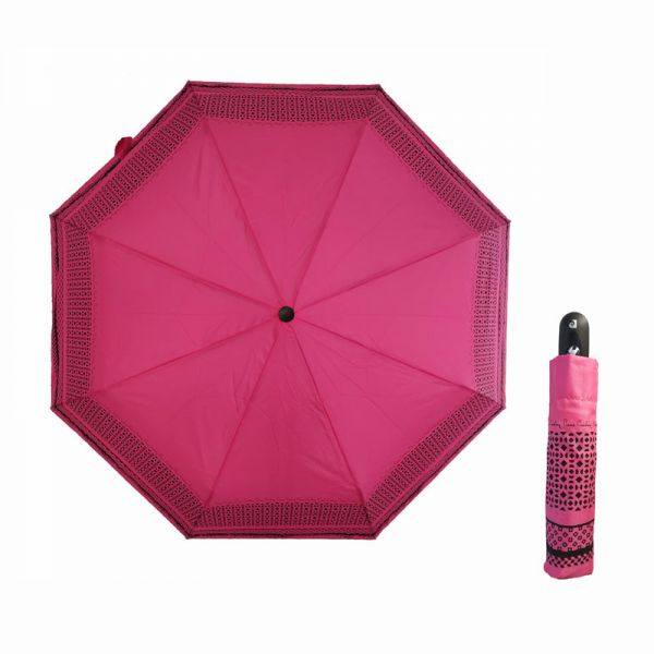 Automatic Folding Umbrella With Printed Border Pierre Cardin Fuchsia