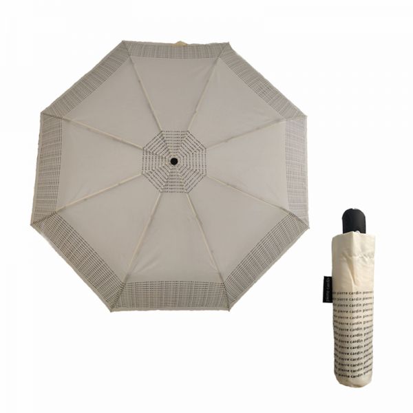 Ομπρέλα γυναικεία σπαστή αυτόματο άνοιγμα - κλείσιμο εκρού Pierre Cardin Automatic Open - Close Folding Umbrella Logo Border Ecru.