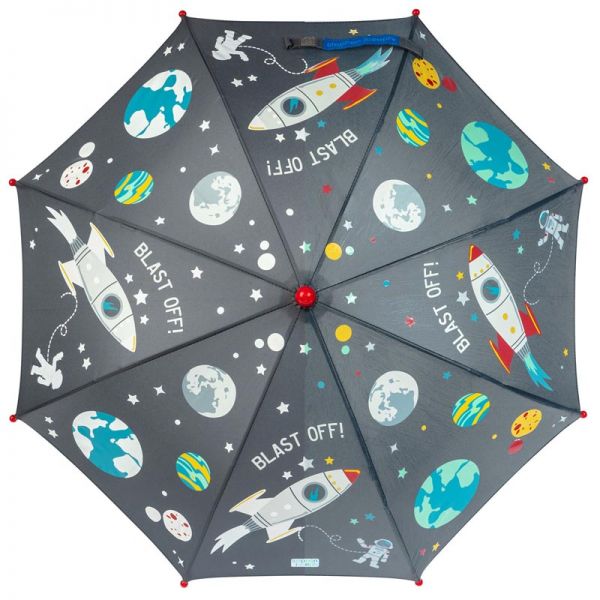 Ομπρέλα παιδική που χρωματίζεται στη βροχή διάστημα Stephen Joseph Color Changing Umbrella Space, μισή χρωματισμένη και μισή αχρωμάτιστη.