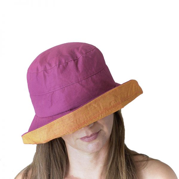 Καπέλο γυναικείο καλοκαιρινό βαμβακερό δίχρωμο Women's Summer 2 Tone Cotton Hat, φούξια.
