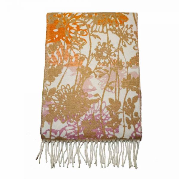 Κασκόλ γυναικείο με λουλούδια Pierre Quioc Women's Scarf Flowers White