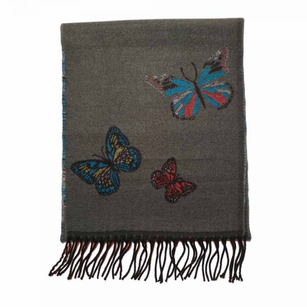 Κασκόλ γυναικείο γκρι με πεταλούδες Pierre Quioc Women's Scarf Butterfly Grey