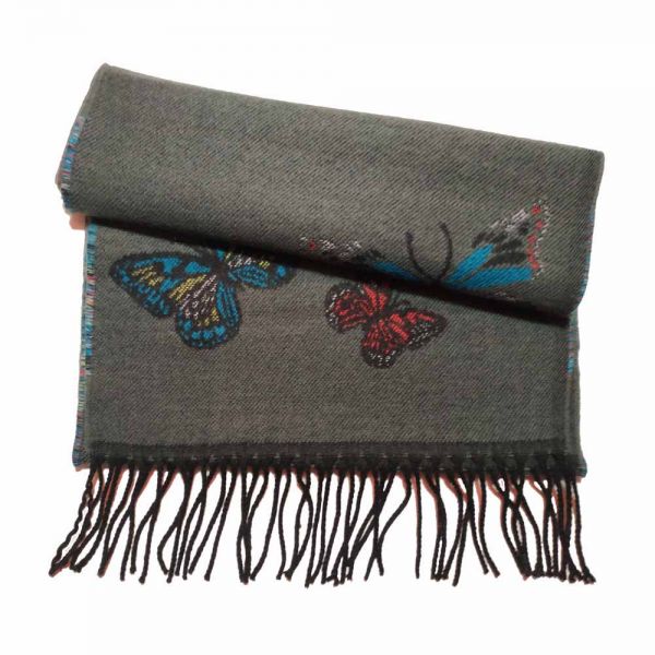 Κασκόλ γυναικείο γκρι με πεταλούδες Pierre Quioc Women's Scarf Butterfly Grey