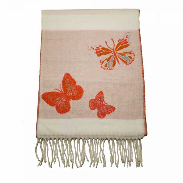 Κασκόλ γυναικείο λευκό με πεταλούδες Pierre Quioc Women's Scarf Butterfly White