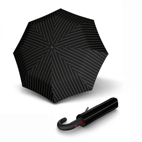 Ομπρέλα σπαστή με γυριστή λαβή αυτόματο άνοιγμα - κλείσιμο μαύρη ριγέ Knirps Folding Umbrella T.260 Medium Duomatic Gatsby.