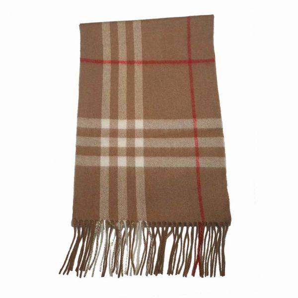 Κασκόλ μάλλινο καρό μπεζ Wool Scarf Checked Beige