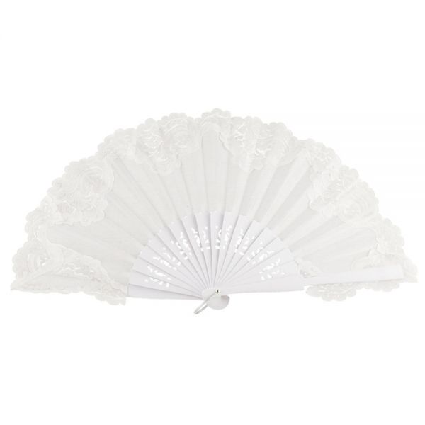 Wooden Medium White Fan With Linen Fabric And Lace Joseblay