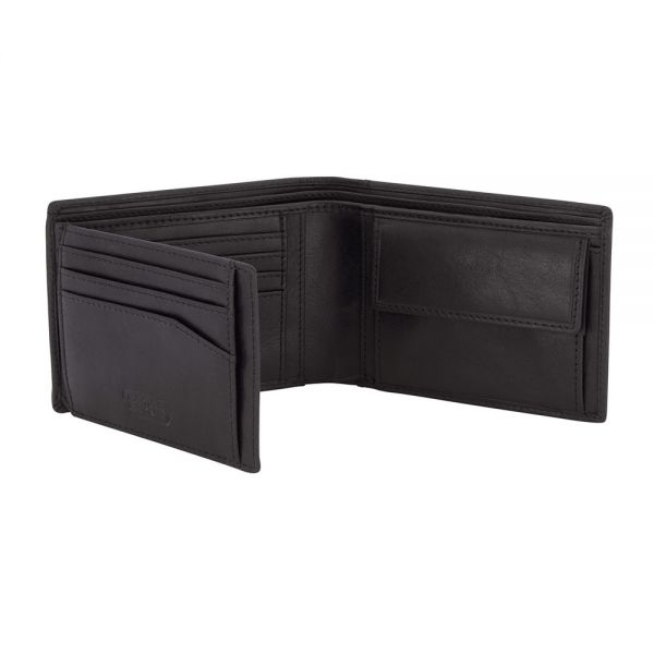 Leather Horizontal Wallet Camel Active Como Black