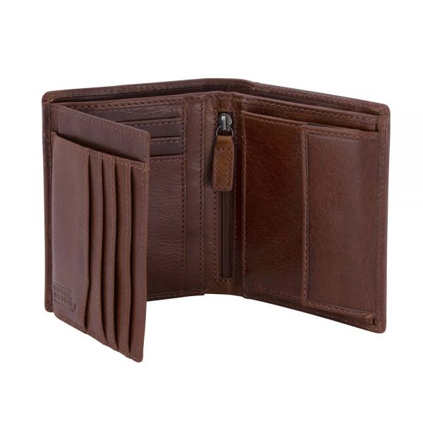 Leather Vertical Wallet Camel Active Como Cognac