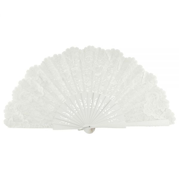 Wooden Medium White Fan With Lace Joseblay