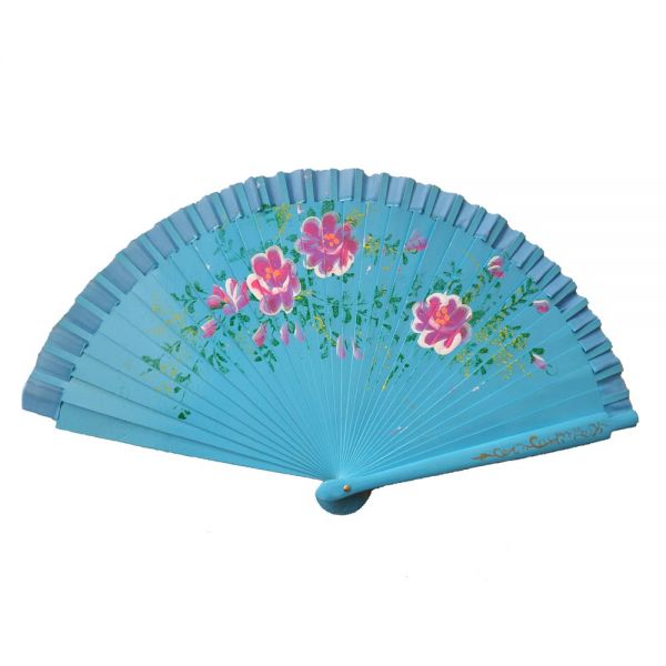 Wooden Light Blue Fan With Flowers Joseblay