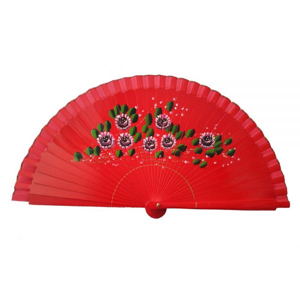 Wooden Red Fan With Flowers Joseblay