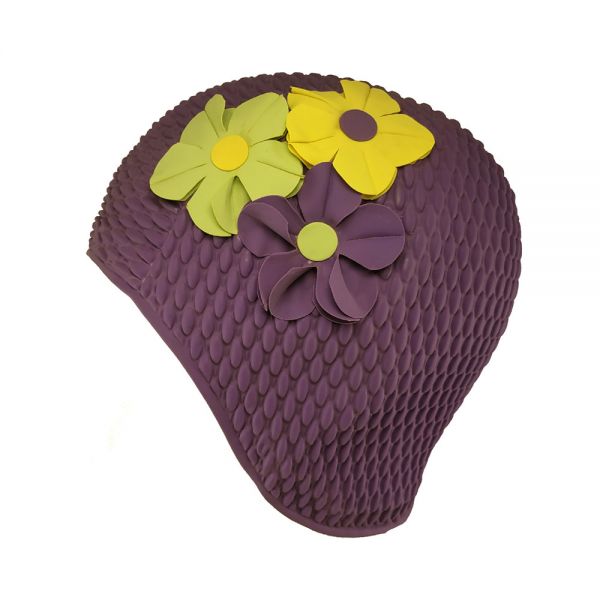 Women's Swimming Cap With Flower Bouquet Purple