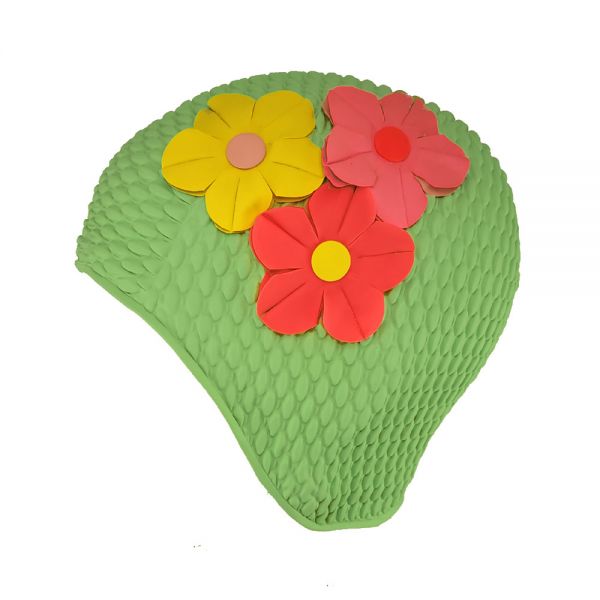 Women's Swimming Cap With Flower Bouquet Green