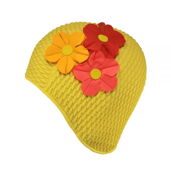 Women's Swimming Cap With Flower Bouquet Yellow
