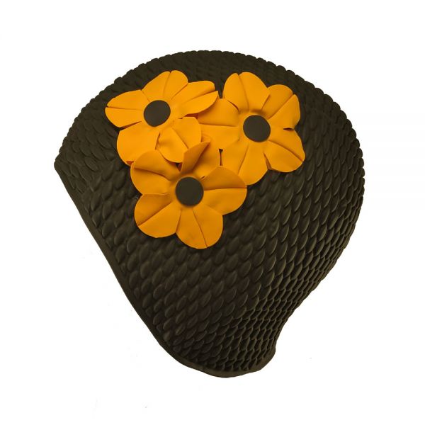 Women's Swimming Cap With Flower Bouquet Black
