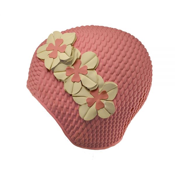 Swimming Cap With Three Flowers Pink