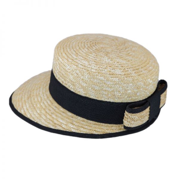 Summer Straw Hat With Gro Wide Black Ribbon And Bow