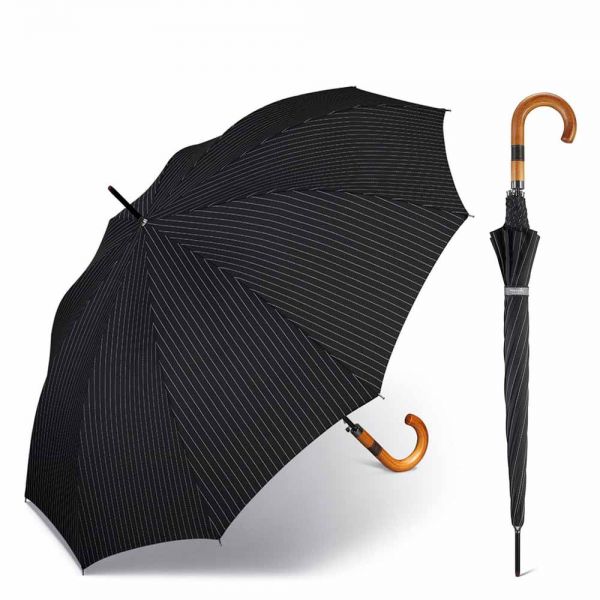 Ομπρέλα μεγάλη αντιανεμική αυτόματη μαύρη ριγέ Happy Rain Long Gents AC 10 Needle Stripe