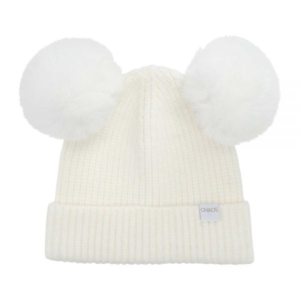 Καπέλο σκουφάκι παιδικό χειμερινό πλεκτό λευκό με  πομ - πον Chaos Knitted Ηat Lotus White