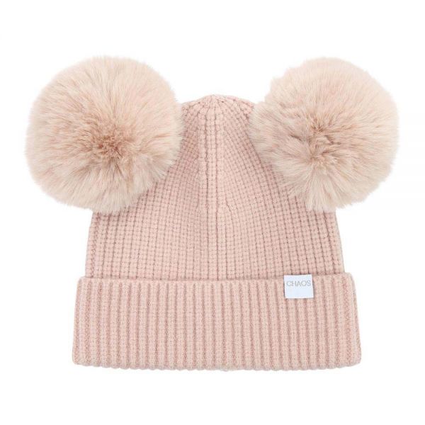 Καπέλο σκουφάκι παιδικό χειμερινό πλεκτό ροζ με  πομ - πον Chaos Knitted Ηat Lotus Pink