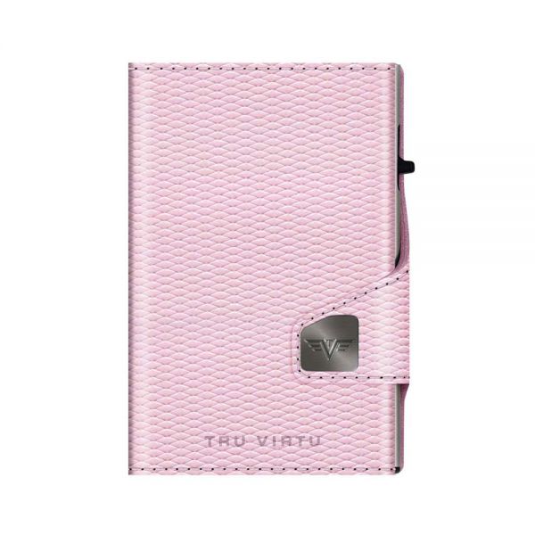 Leather Vertical Wallet Tru Virtu Click & Slide Classic Edition Rhombus Rose/Silver