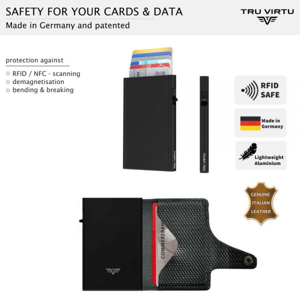 Leather Vertical Wallet Tru Virtu Click & Slide Classic Edition Diagonal Carbon Black/Black